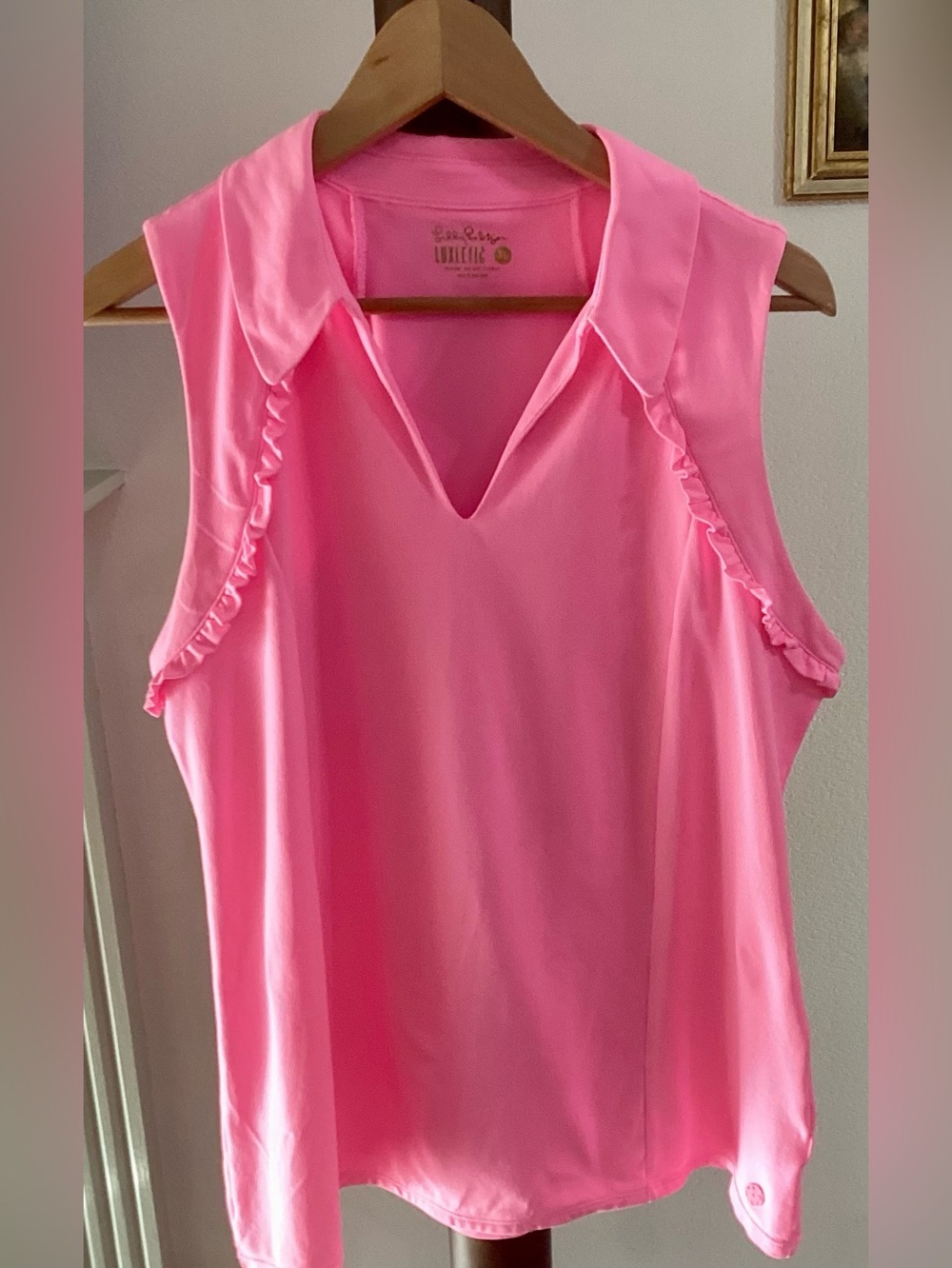 Lilly Pulitzer Luxletic Martina Sleeveless Ruffle Polo Pink XL
